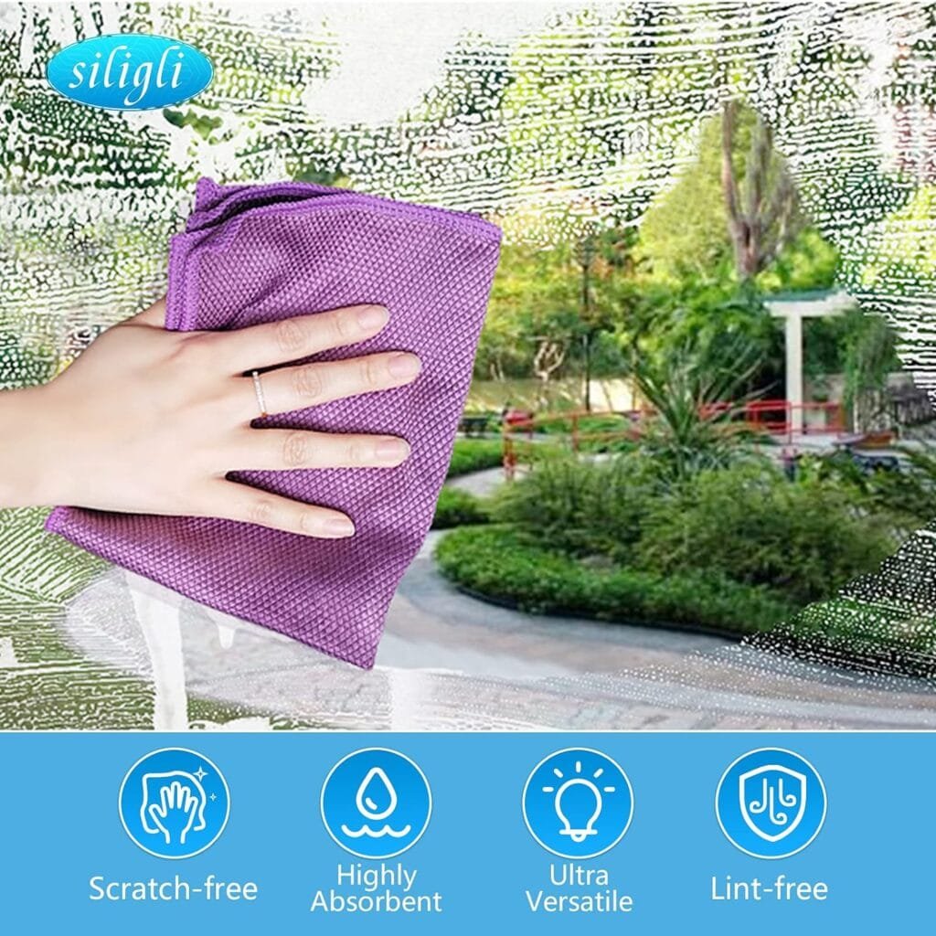 Siligli Streak Free Miracle Cleaning Cloths, Reusable Kitchen Towels, Easy Clean Cloth, Nanoscale Cleaning Cloth, Window Mirror Cleaning Cloth, 11.8×11.8, Pack of 10 (Color Shipped Randomly)