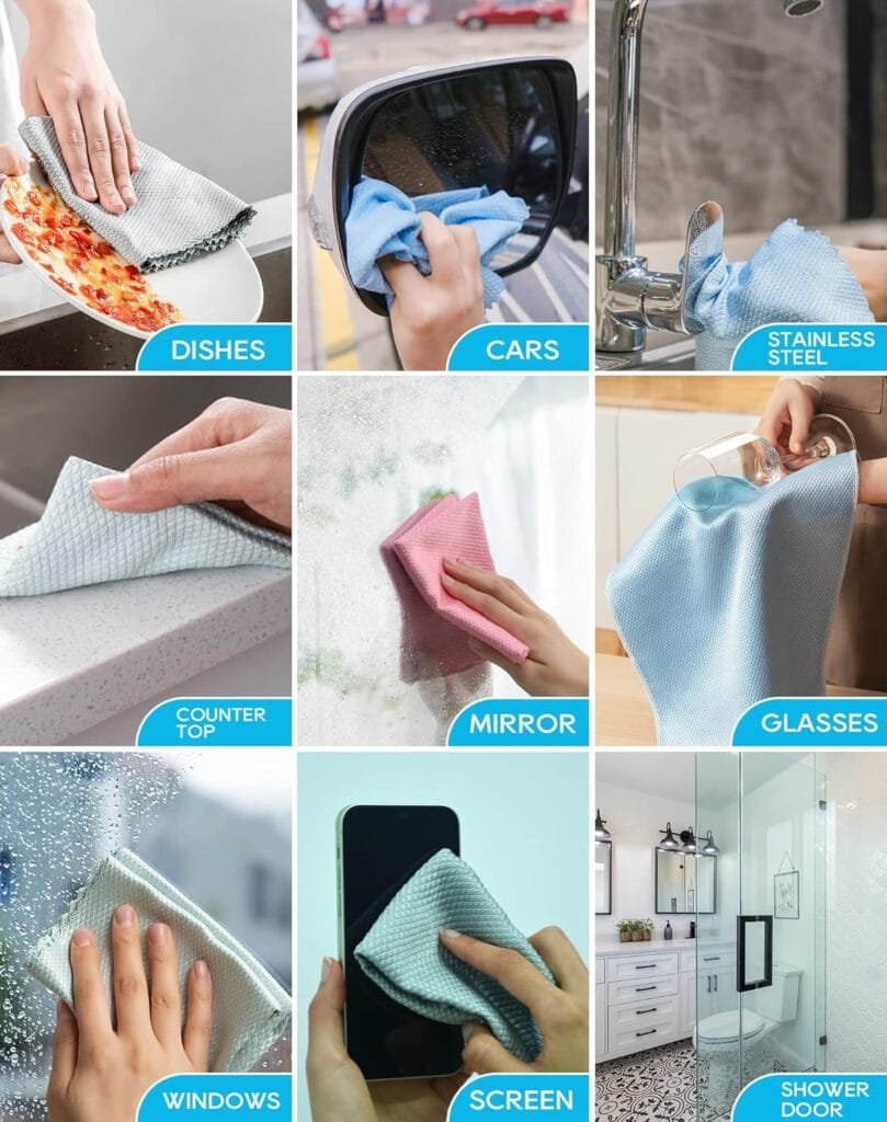 6-Pack Reusable Microfiber Cleaning Cloths - Streak Free For Windows, Glasses & Dishes