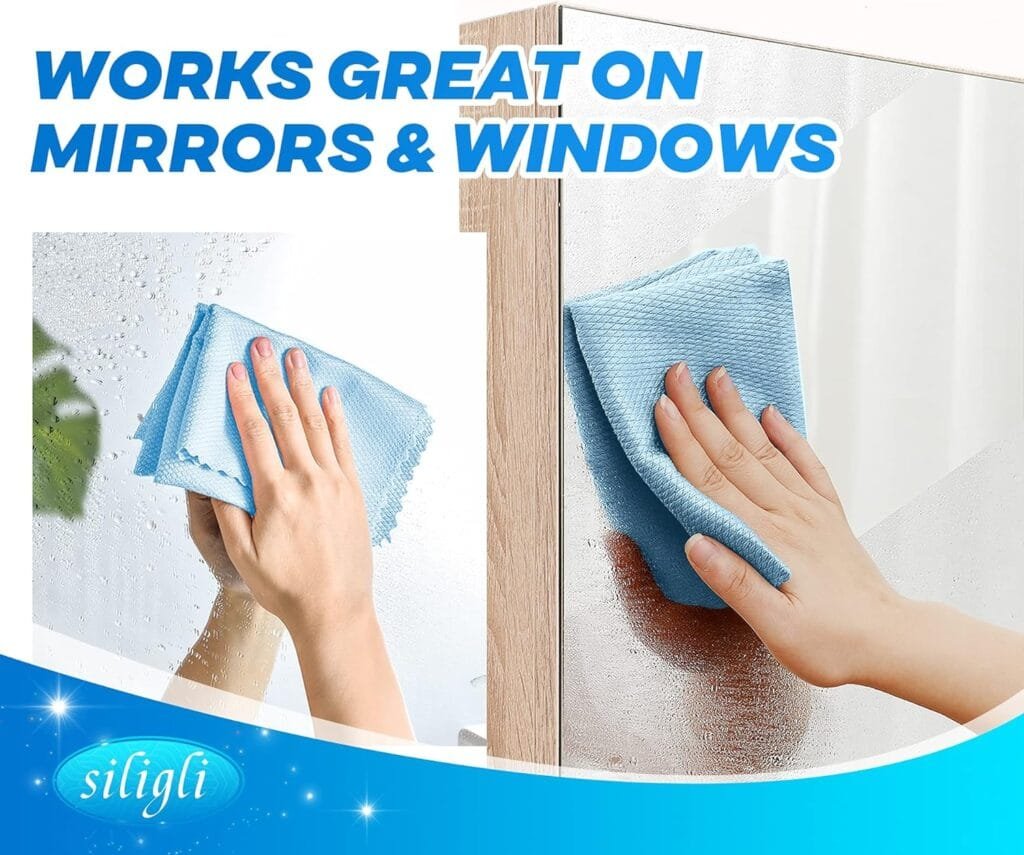 Siligli Streak Free Miracle Cleaning Cloths, Reusable Kitchen Towels, Easy Clean Cloth, Nanoscale Cleaning Cloth, Window Mirror Cleaning Cloth, 11.8×11.8, Pack of 10 (Color Shipped Randomly)