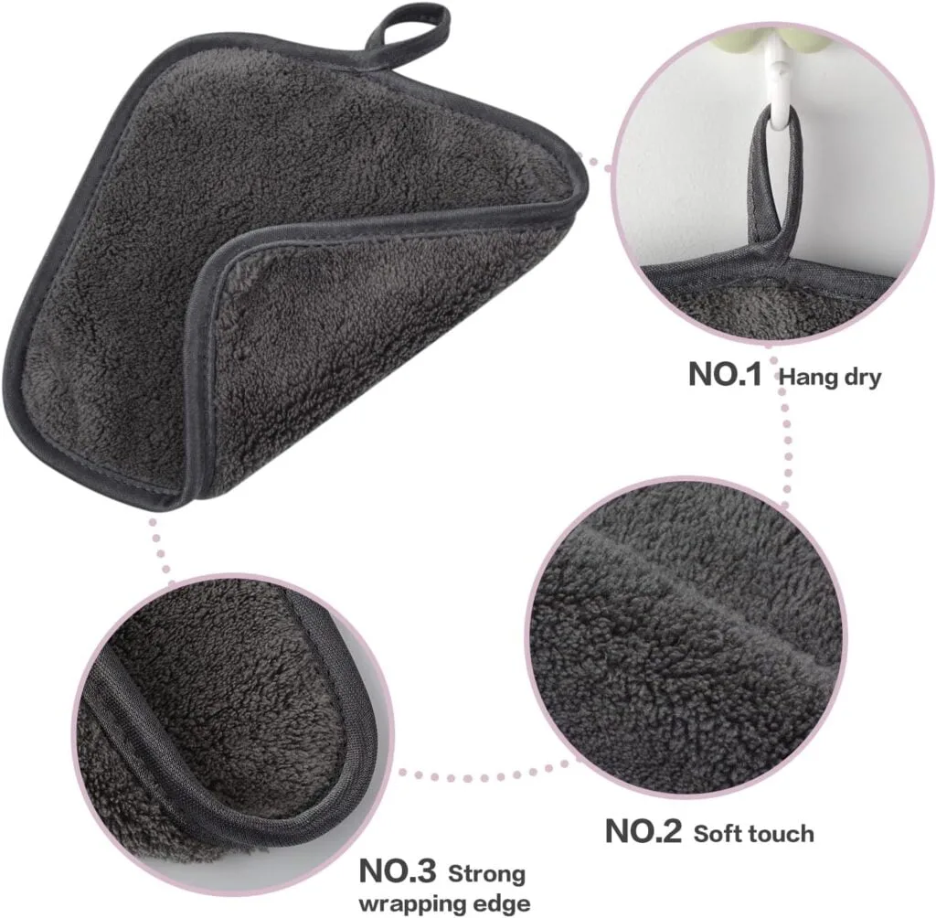 SINLAND Microfiber Face Washcloths Soft Facial Cloth Makeup Remover Cloth for All Skin Types Absorbent Reusable Face Cleansing Pads 6Inch x 6Inch 12Pack