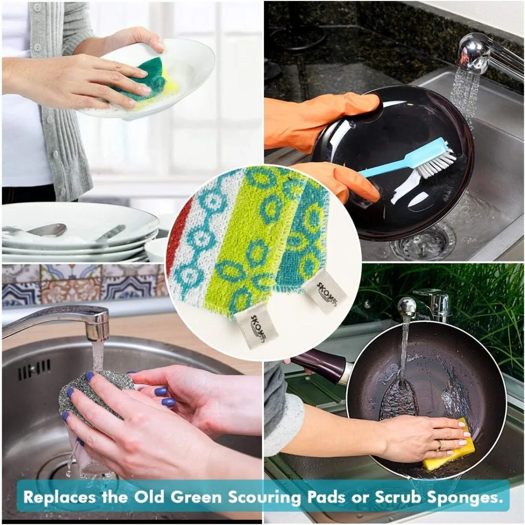 Skoy Scrub, 2-Pack , Non-Scratching, Reusable Scrub for Kitchen and Household Use, Environmentally Friendly, Dishwasher Safe - Assorted Colors and Designs