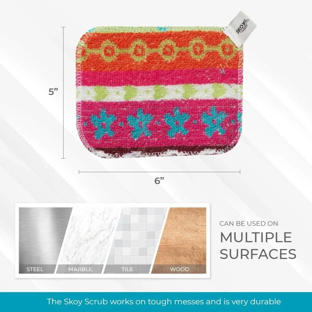 Skoy Scrub, 2-Pack , Non-Scratching, Reusable Scrub for Kitchen and Household Use, Environmentally Friendly, Dishwasher Safe - Assorted Colors and Designs