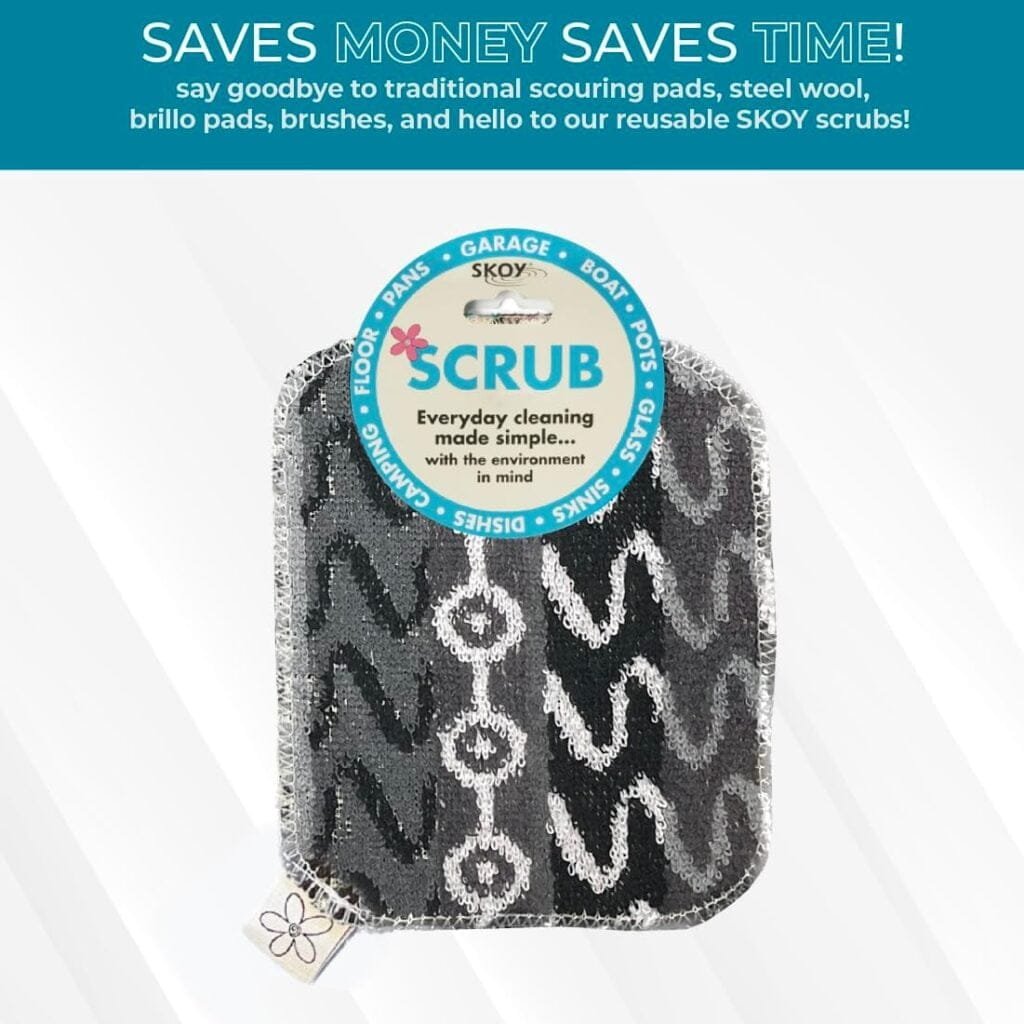 Skoy Scrub, 4-Pack, Non-Scratching, Reusable Scrub for Kitchen and Household Use, Environmentally-Friendly, Dishwasher Safe - Assorted Colors and Designs Skoy Scrub, 4-Pack, Non-Scratching, Reusable Scrub for Kitchen and Household Use, Environmentally-Friendly, Dishwasher Safe - Assorted Colors and Designs