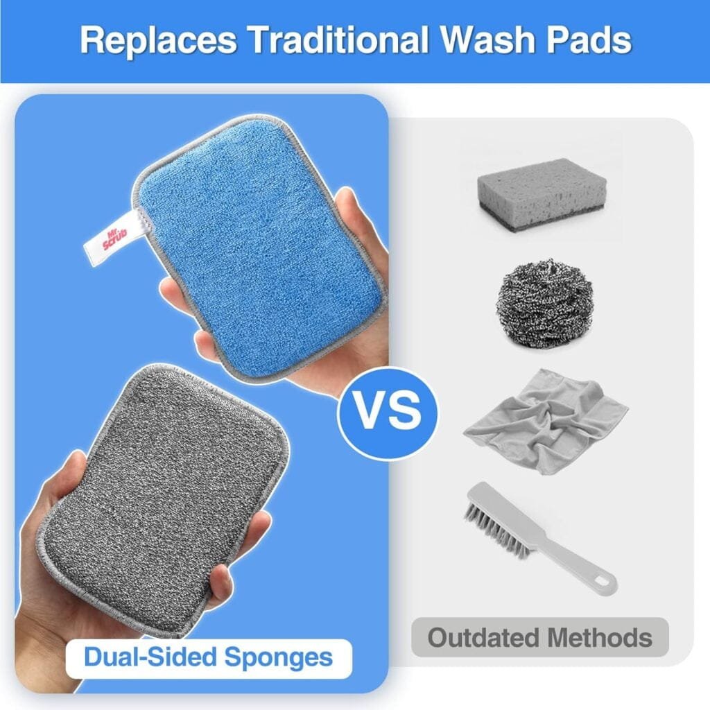 Sponges Kitchen Dish Sponge for Washing Dishes Cleaning Kitchen, All-Purpose, 6 Pack, Non Scratch, Rough Scrubbers Side for Non-Stick Cookware, Soft Microfiber Scrub Side for Dishes, Mr. Scrub