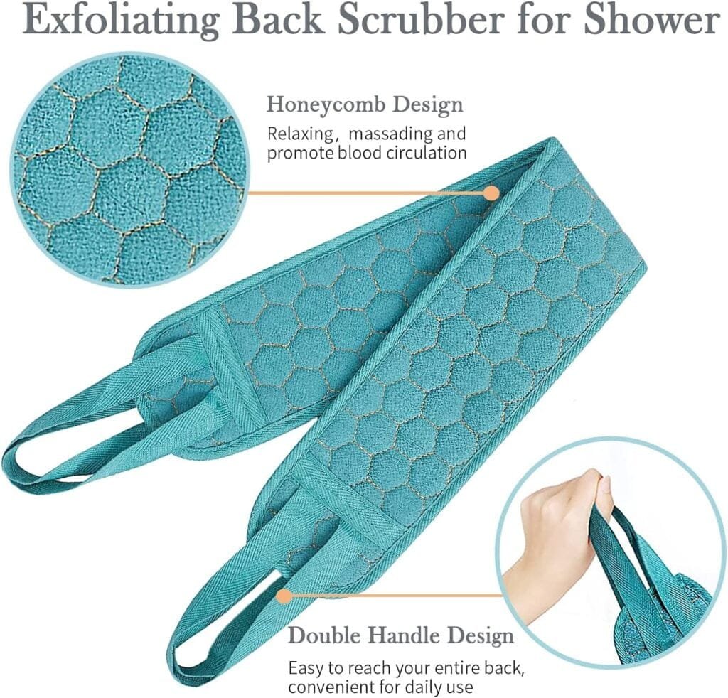 SR PLKOP Exfoliating Body Scrubber Set - Includes Back Scrubber, Bath Glove and Shower Bath Sponge Loofah - for Women and Men Shower - Deep Clean and Vitalize Your Skin - 3-Pack(36.5*3.7 Inch, Grey)
