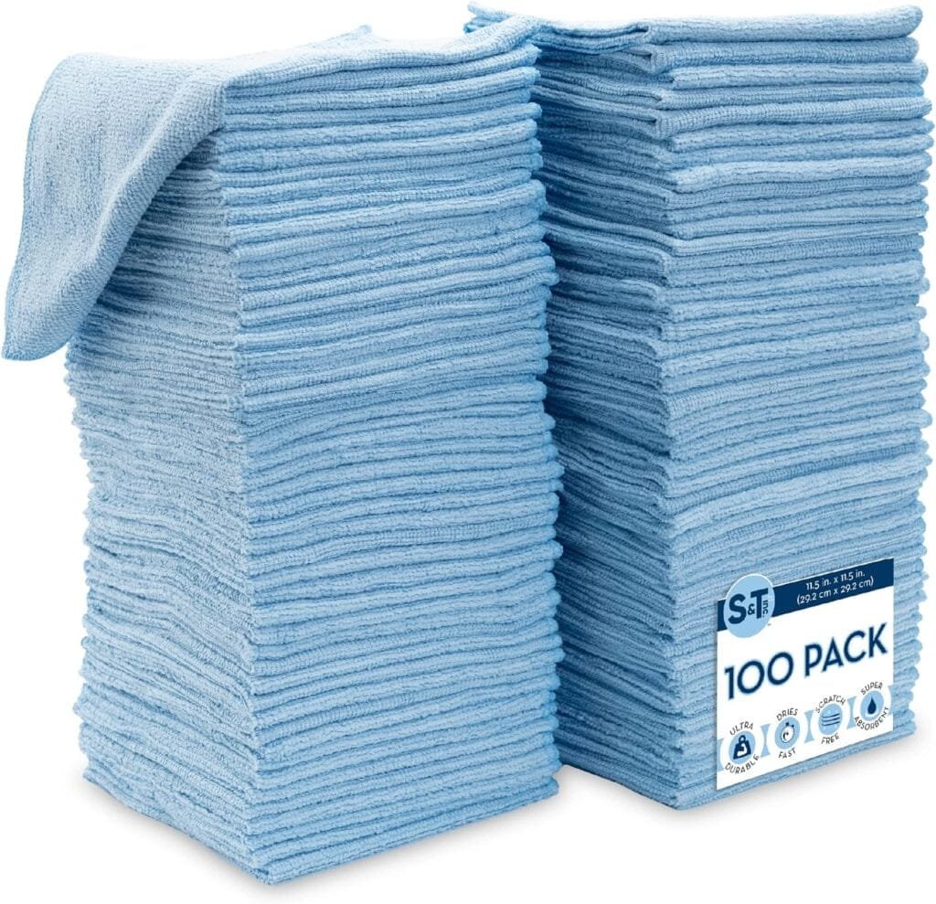 ST INC. Microfiber Cleaning Cloth, Bulk Microfiber Towel for Home, Reusable and Lint Free Cloth Towels for Car, Light Blue, 11.5 Inch x 11.5 Inch, 100 Pack ST INC. Microfiber Cleaning Cloth, Bulk Microfiber Towel for Home, Reusable and Lint Free Cloth Towels for Car, Light Blue, 11.5 Inch x 11.5 Inch, 100 Pack