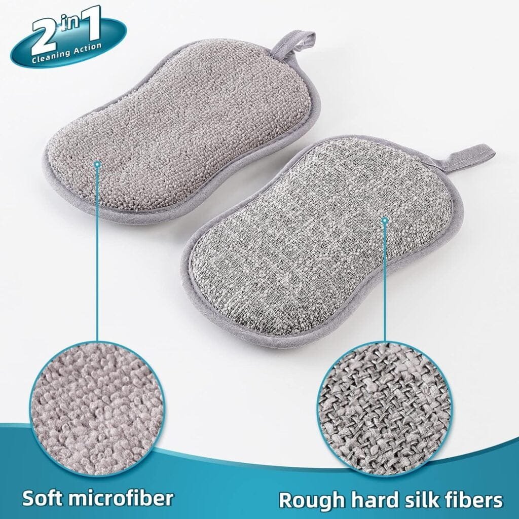 SUBEKYU Multipurpose Cleaning Dish Sponges for Kitchen, More Durable Non-Scratch Scrub Sponges for Washing Dishes/Pots/Sinks, 6 Pack, Grey
