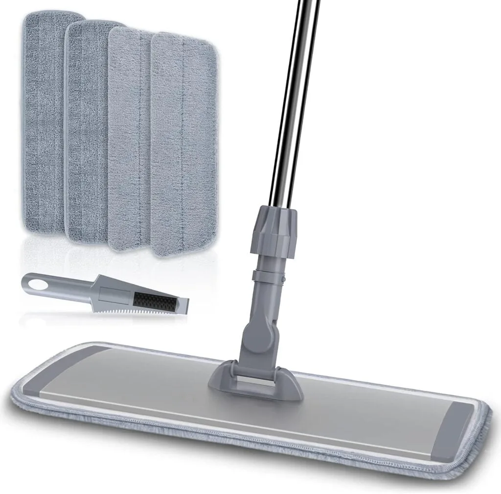 Sunally 18 Inch Professional Microfiber Mop Floor Cleaning Mop, Wet and Dust Mop with 4 Reusable Mop Pads and Mop Holder, Grey