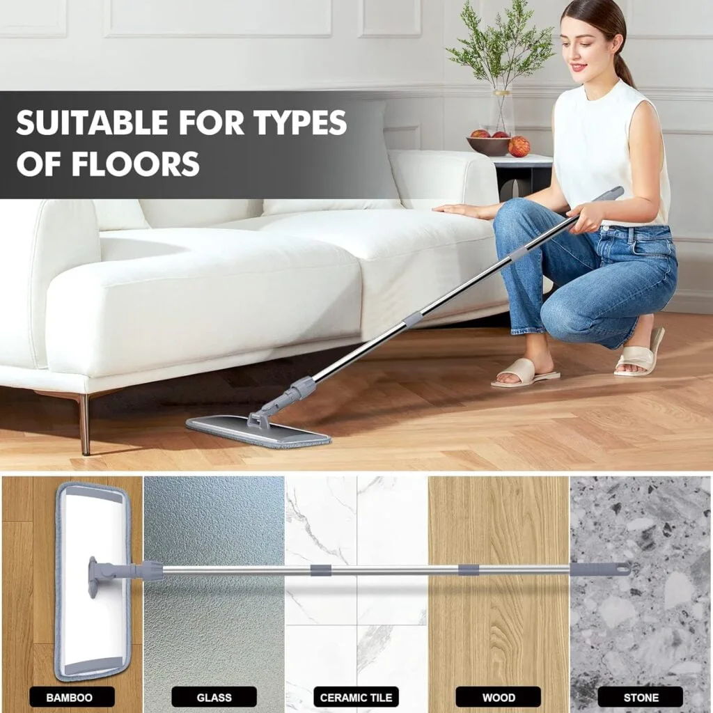Sunally 18 Inch Professional Microfiber Mop Floor Cleaning Mop, Wet and Dust Mop with 4 Reusable Mop Pads and Mop Holder, Grey