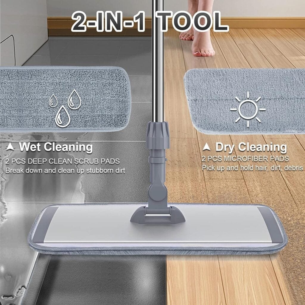 Sunally 18 Inch Professional Microfiber Mop Floor Cleaning Mop, Wet and Dust Mop with 4 Reusable Mop Pads and Mop Holder, Grey Sunally 18 Inch Professional Microfiber Mop Floor Cleaning Mop, Wet and Dust Mop with 4 Reusable Mop Pads and Mop Holder, Grey