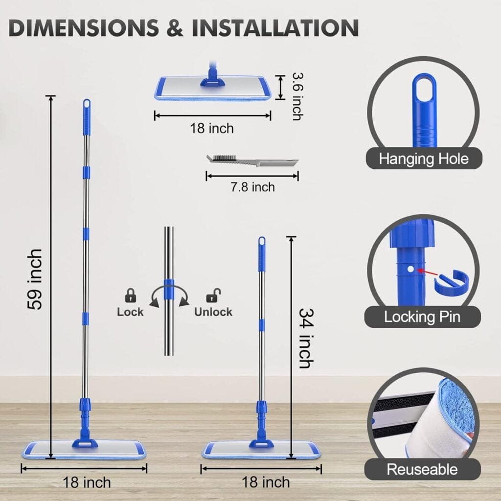 Sunally 18 Inch Professional Microfiber Mop Floor Cleaning Mop, Wet and Dust Mop with 4 Reusable Mop Pads and Mop Holder, Grey Sunally 18 Inch Professional Microfiber Mop Floor Cleaning Mop, Wet and Dust Mop with 4 Reusable Mop Pads and Mop Holder, Grey