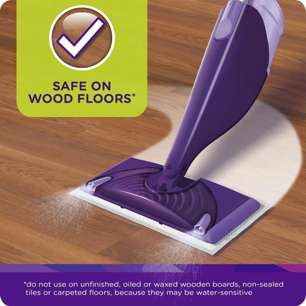 Swiffer WetJet Mop Starter Kit (1 Spray Mop, 5 Mopping Pads, 1 Floor Cleaner Liquid Solution),Purple