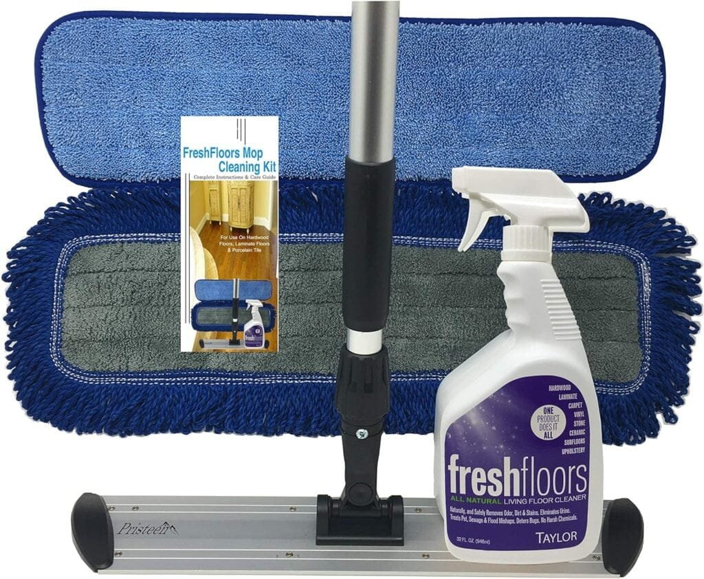 Taylor FreshFloors - Floor Mop Cleaning Kit - Complete Hardwood  Laminate Flooring Cleaning System -18 Pristeen Flat Mop with 72 Telescopic Mop Handle - WF Taylor 32 oz. Spray Bottle Taylor FreshFloors - Floor Mop Cleaning Kit - Complete Hardwood  Laminate Flooring Cleaning System -18 Pristeen Flat Mop with 72 Telescopic Mop Handle - WF Taylor 32 oz. Spray Bottle