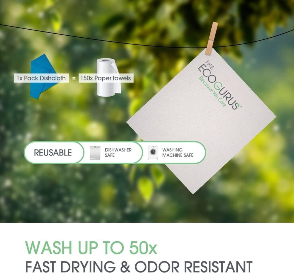 The EcoGurus Premium Swedish Dishcloths for Kitchen (10 x Assorted) Multi-Surface, Cellulose  Cotton, Original Made in Sweden - Eco-Friendly, Reusable, Absorbent, No Odor, Cellulose Sponge Cloths