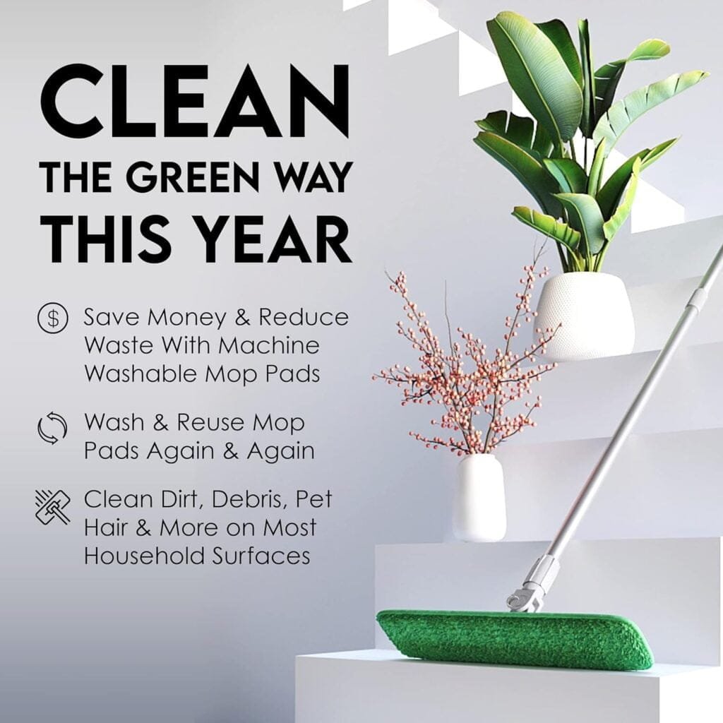 Turbo Microfiber Mop Floor Cleaning System Bundle - 18-inch Dust Mop with 6 Reusable Pads for Hardwood and Tile, 360-Spin Floor Mop Head  Extendable Handle - Household Cleaning Tools