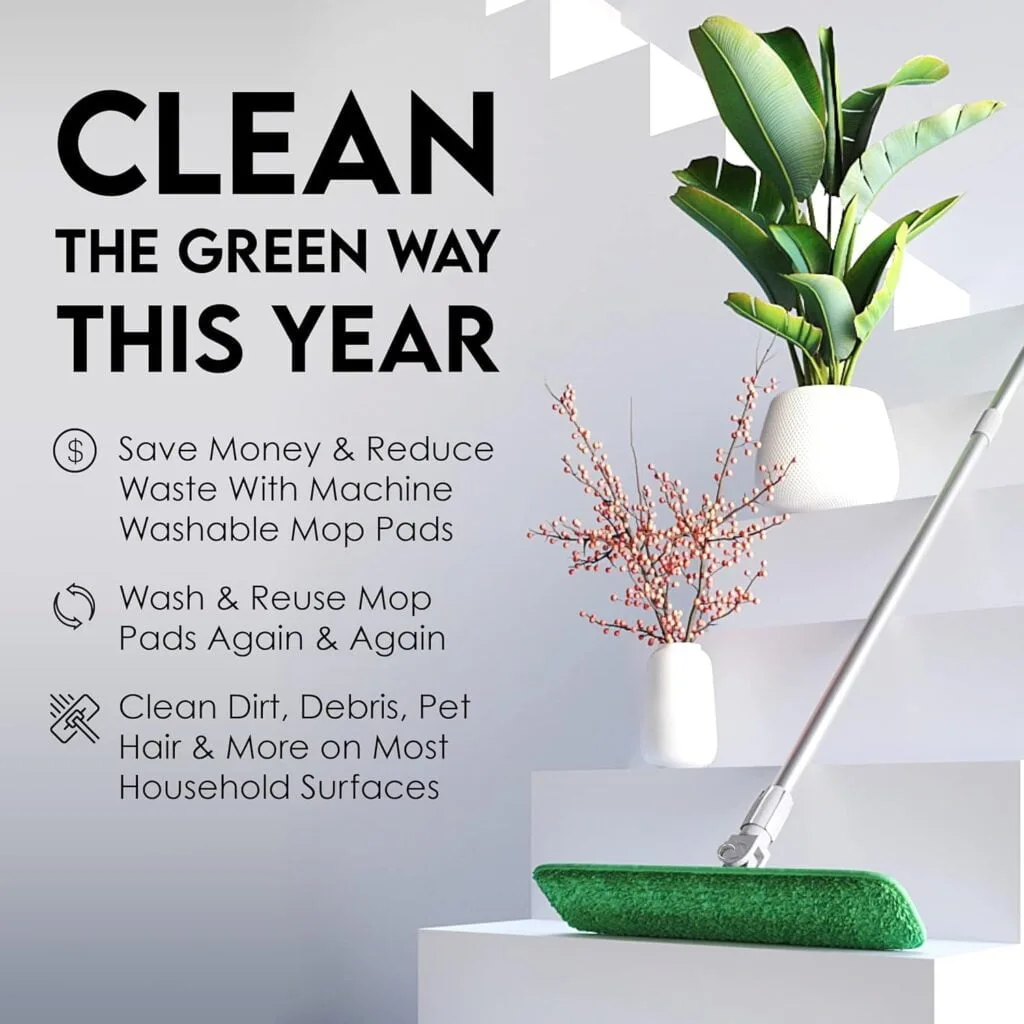 Turbo Microfiber Mop Floor Cleaning System Bundle - 18-inch Dust Mop with 6 Reusable Pads for Hardwood and Tile, 360-Spin Floor Mop Head  Extendable Handle - Household Cleaning Tools
