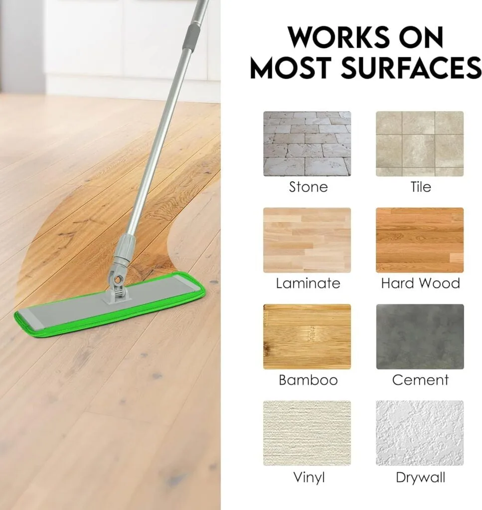 Turbo Microfiber Mop Floor Cleaning System Bundle - 18-inch Dust Mop with 6 Reusable Pads for Hardwood and Tile, 360-Spin Floor Mop Head  Extendable Handle - Household Cleaning Tools