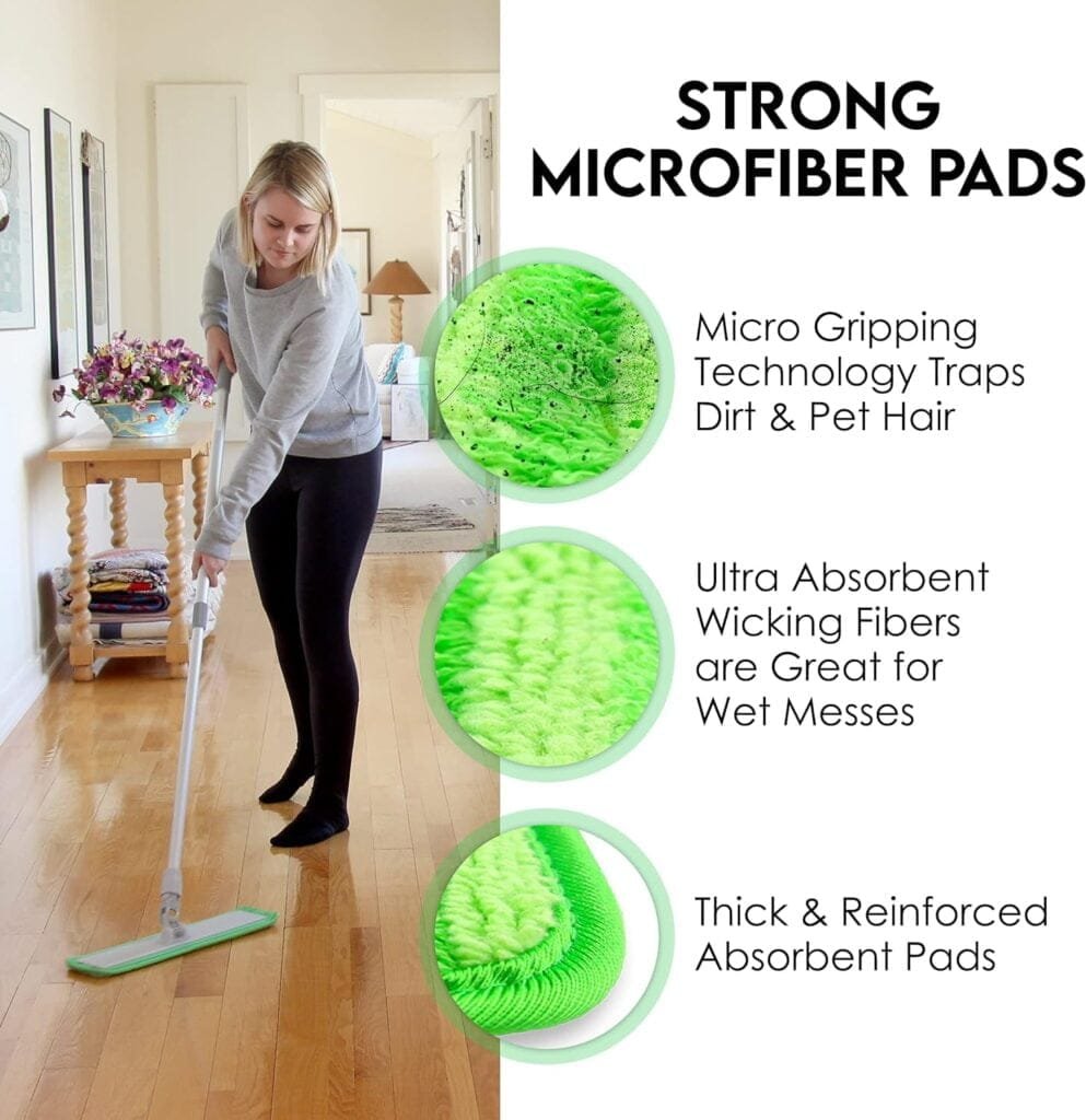 Turbo Microfiber Mop Floor Cleaning System Bundle - 18-inch Dust Mop with 6 Reusable Pads for Hardwood and Tile, 360-Spin Floor Mop Head  Extendable Handle - Household Cleaning Tools