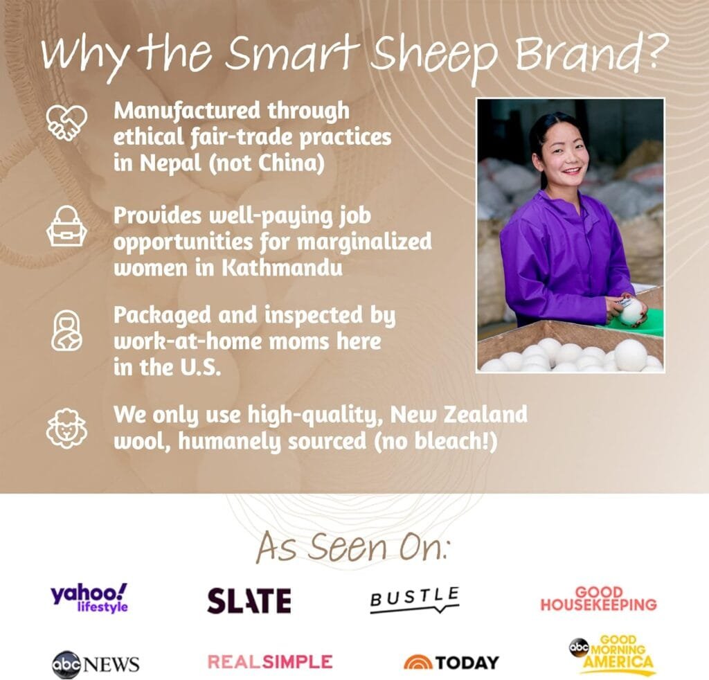 Wool Dryer Balls - Smart Sheep 6-Pack - XL Premium Natural Fabric Softener Award-Winning - Wool Balls Replaces Dryer Sheets - Wool Balls for Dryer - Laundry Balls for Dryer Wool Dryer Balls - Smart Sheep 6-Pack - XL Premium Natural Fabric Softener Award-Winning - Wool Balls Replaces Dryer Sheets - Wool Balls for Dryer - Laundry Balls for Dryer