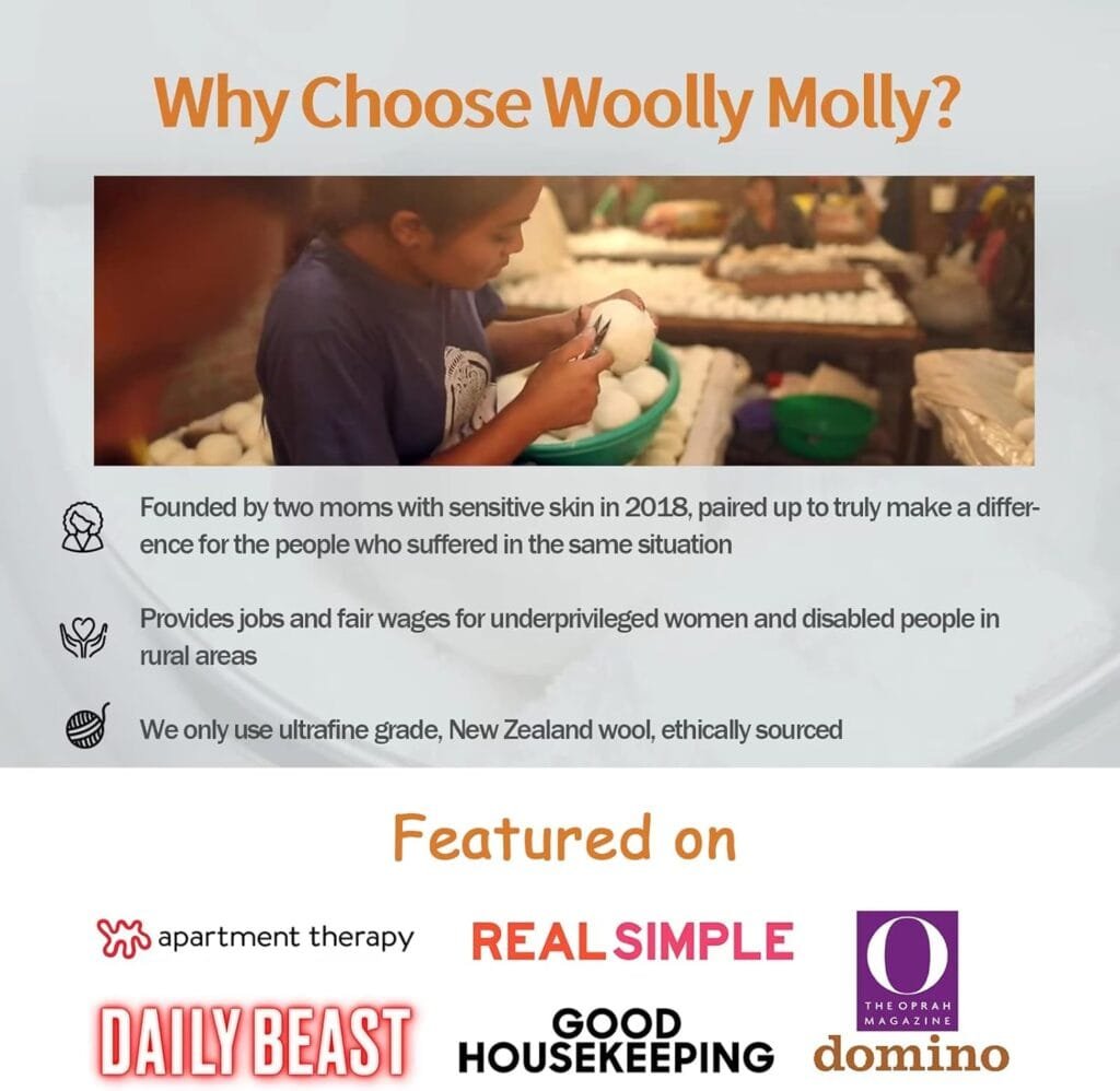 Woolly Molly Wool Dryer Balls, XL Pack of 6, Organic Reusable Laundry Balls, Imported Premium New Zealand Wool, Fabric Softener for 1000+ Loads, Baby Safe Hypoallergenic, Saving Energy Time Woolly Molly Wool Dryer Balls, XL Pack of 6, Organic Reusable Laundry Balls, Imported Premium New Zealand Wool, Fabric Softener for 1000+ Loads, Baby Safe Hypoallergenic, Saving Energy Time