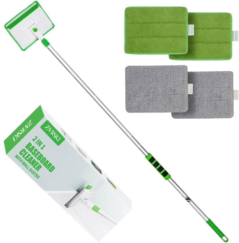 Zavrski Baseboard Cleaner Tool with 58 Long Handle Wall Cleaner Mop with Extendable Handle 4 Reusable Cleaning Pads Baseboard Duster for Washing Walls, Ceiling, Floor, Window Zavrski Baseboard Cleaner Tool with 58 Long Handle Wall Cleaner Mop with Extendable Handle 4 Reusable Cleaning Pads Baseboard Duster for Washing Walls, Ceiling, Floor, Window